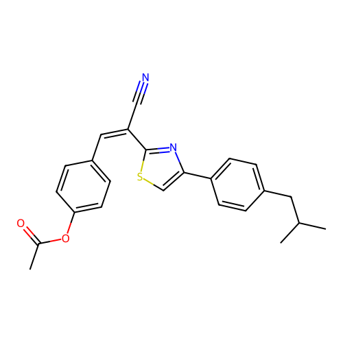 (Z)-4-(2-cyano-2-(4-(4-isobutylphenyl)thiazol-2-yl)vinyl)phenyl acetate structure