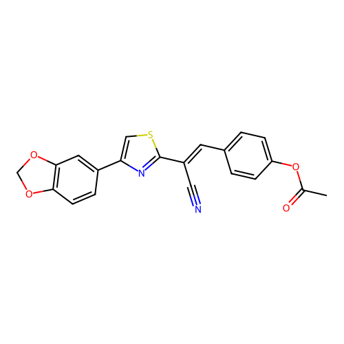 (E)-4-(2-(4-(benzo[d][1,3]dioxol-5-yl)thiazol-2-yl)-2-cyanovinyl)phenyl acetate structure