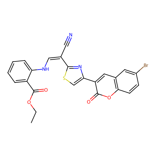 (Z)-ethyl 2-((2-(4-(6-bromo-2-oxo-2H-chromen-3-yl)thiazol-2-yl)-2-cyanovinyl)amino)benzoate structure