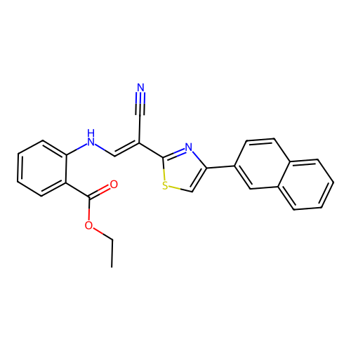 (E)-ethyl 2-((2-cyano-2-(4-(naphthalen-2-yl)thiazol-2-yl)vinyl)amino)benzoate structure