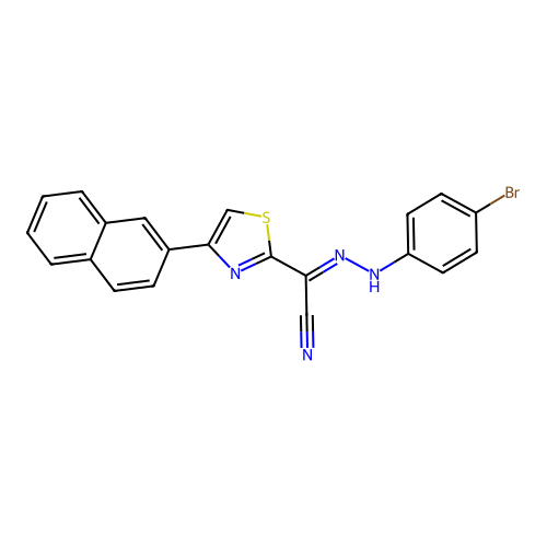 (2E)-N-(4-bromoanilino)-4-naphthalen-2-yl-1,3-thiazole-2-carboximidoyl cyanide structure