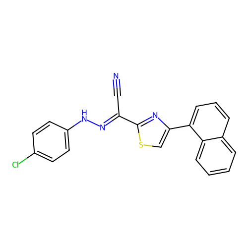 (2E)-N-(4-chloroanilino)-4-naphthalen-1-yl-1,3-thiazole-2-carboximidoyl cyanide structure