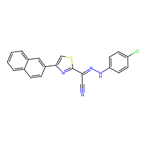 (2E)-N-(4-chloroanilino)-4-naphthalen-2-yl-1,3-thiazole-2-carboximidoyl cyanide structure