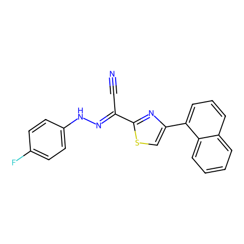 (2E)-N-(4-fluoroanilino)-4-naphthalen-1-yl-1,3-thiazole-2-carboximidoyl cyanide structure