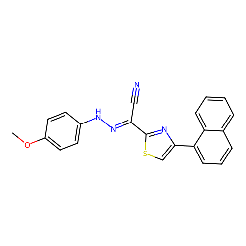 (2E)-N-(4-methoxyanilino)-4-naphthalen-1-yl-1,3-thiazole-2-carboximidoyl cyanide structure