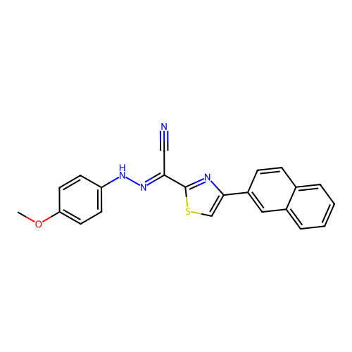 (2E)-N-(4-methoxyanilino)-4-naphthalen-2-yl-1,3-thiazole-2-carboximidoyl cyanide structure