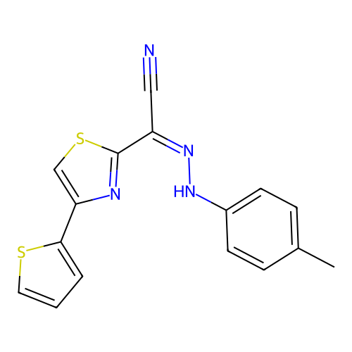 (Z)-4-(thiophen-2-yl)-N'-(p-tolyl)thiazole-2-carbohydrazonoyl cyanide structure