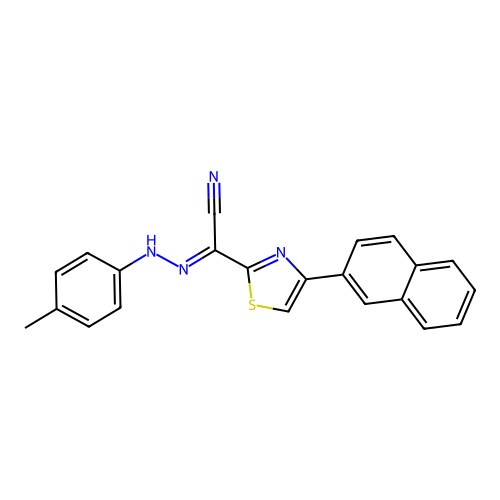 (2E)-N-(4-methylanilino)-4-naphthalen-2-yl-1,3-thiazole-2-carboximidoyl cyanide structure