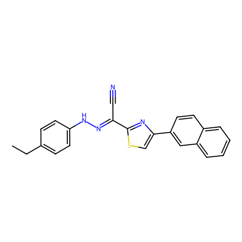 (2E)-N-(4-ethylanilino)-4-naphthalen-2-yl-1,3-thiazole-2-carboximidoyl cyanide structure