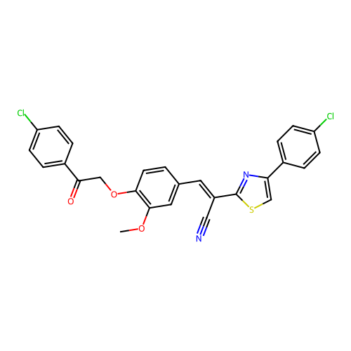 (2E)-3-{4-[2-(4-chlorophenyl)-2-oxoethoxy]-3-methoxyphenyl}-2-[4-(4-chlorophenyl)-1,3-thiazol-2-yl]prop-2-enenitrile structure