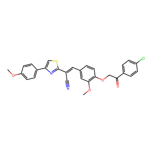 (2E)-3-{4-[2-(4-chlorophenyl)-2-oxoethoxy]-3-methoxyphenyl}-2-[4-(4-methoxyphenyl)-1,3-thiazol-2-yl]prop-2-enenitrile structure