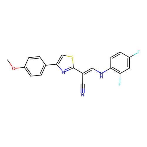 (E)-3-((2,4-difluorophenyl)amino)-2-(4-(4-methoxyphenyl)thiazol-2-yl)acrylonitrile structure