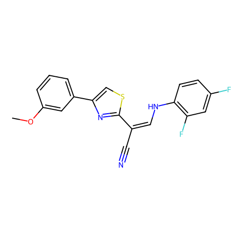 (Z)-3-((2,4-difluorophenyl)amino)-2-(4-(3-methoxyphenyl)thiazol-2-yl)acrylonitrile structure