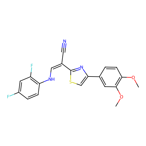(Z)-3-((2,4-difluorophenyl)amino)-2-(4-(3,4-dimethoxyphenyl)thiazol-2-yl)acrylonitrile structure