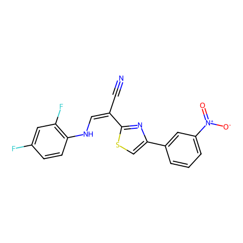 (Z)-3-((2,4-difluorophenyl)amino)-2-(4-(3-nitrophenyl)thiazol-2-yl)acrylonitrile structure