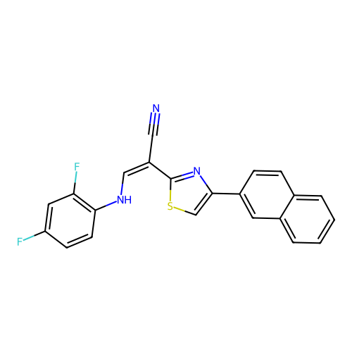 (2Z)-3-[(2,4-difluorophenyl)amino]-2-[4-(naphthalen-2-yl)-1,3-thiazol-2-yl]prop-2-enenitrile structure