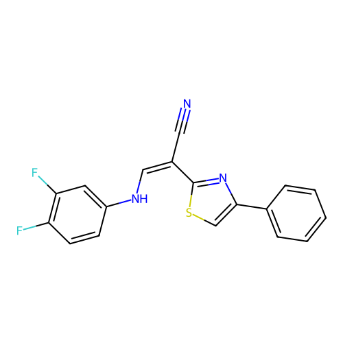 (Z)-3-((3,4-difluorophenyl)amino)-2-(4-phenylthiazol-2-yl)acrylonitrile structure