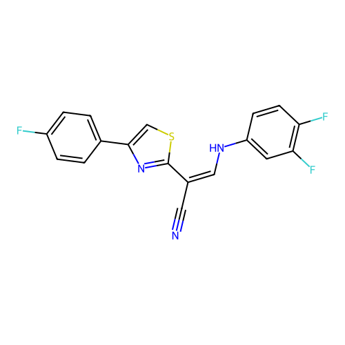 (Z)-3-((3,4-difluorophenyl)amino)-2-(4-(4-fluorophenyl)thiazol-2-yl)acrylonitrile structure