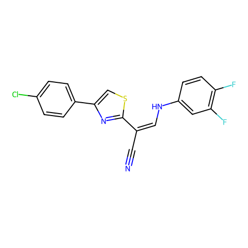 (Z)-2-(4-(4-chlorophenyl)thiazol-2-yl)-3-((3,4-difluorophenyl)amino)acrylonitrile structure