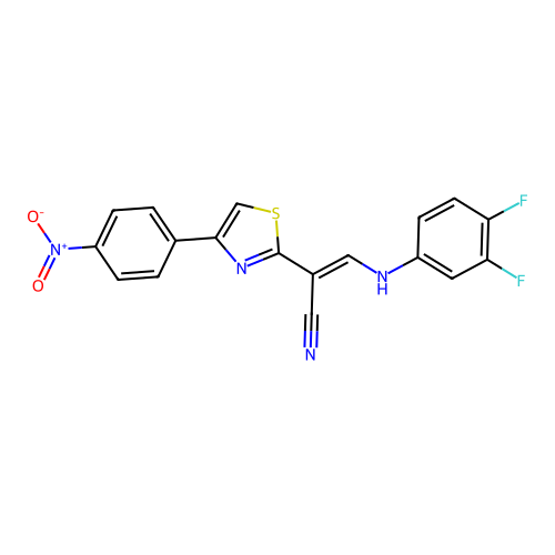 (E)-3-((3,4-difluorophenyl)amino)-2-(4-(4-nitrophenyl)thiazol-2-yl)acrylonitrile structure