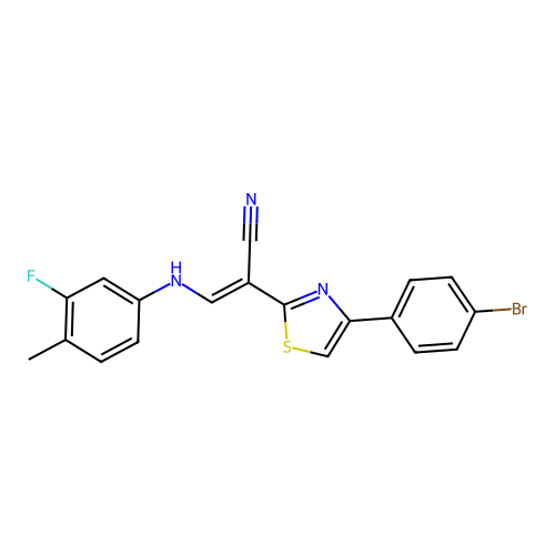 (2E)-2-[4-(4-bromophenyl)-1,3-thiazol-2-yl]-3-[(3-fluoro-4-methylphenyl)amino]prop-2-enenitrile structure