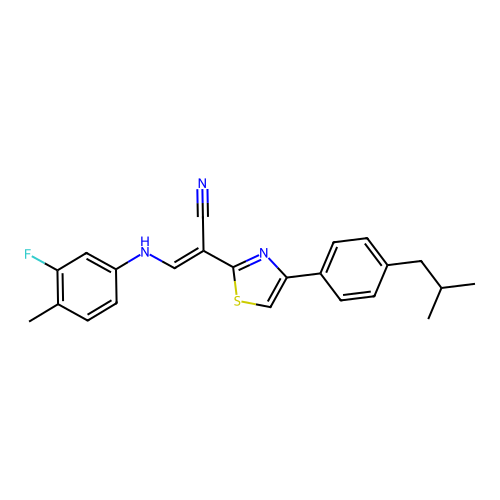 (2E)-3-[(3-fluoro-4-methylphenyl)amino]-2-{4-[4-(2-methylpropyl)phenyl]-1,3-thiazol-2-yl}prop-2-enenitrile structure