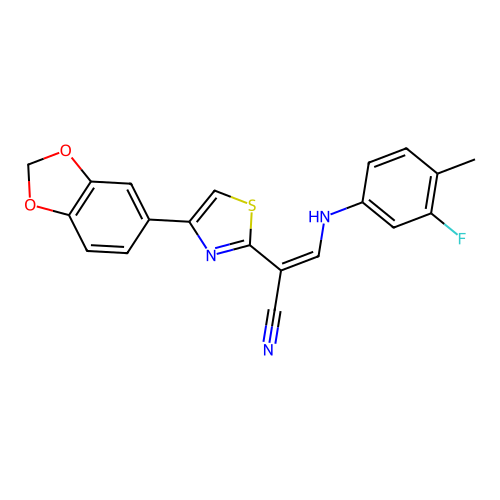 (2Z)-2-[4-(1,3-benzodioxol-5-yl)-1,3-thiazol-2-yl]-3-[(3-fluoro-4-methylphenyl)amino]prop-2-enenitrile structure