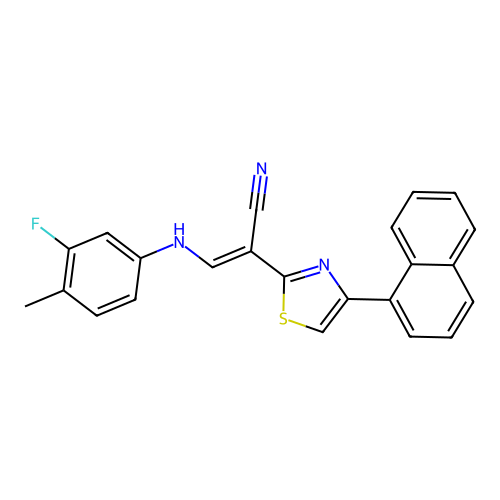 (E)-3-((3-fluoro-4-methylphenyl)amino)-2-(4-(naphthalen-1-yl)thiazol-2-yl)acrylonitrile structure