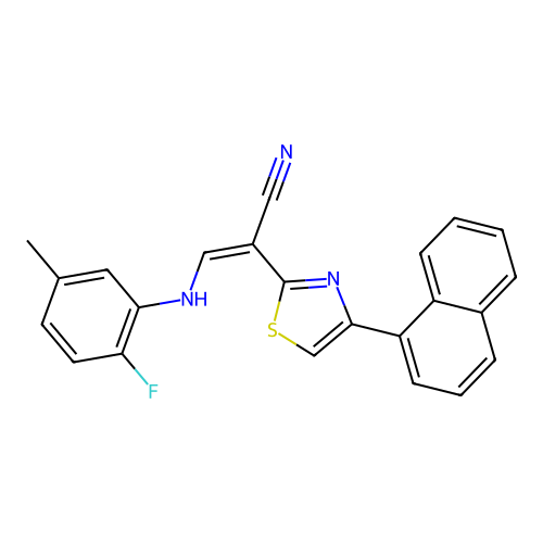 (Z)-3-((2-fluoro-5-methylphenyl)amino)-2-(4-(naphthalen-1-yl)thiazol-2-yl)acrylonitrile structure