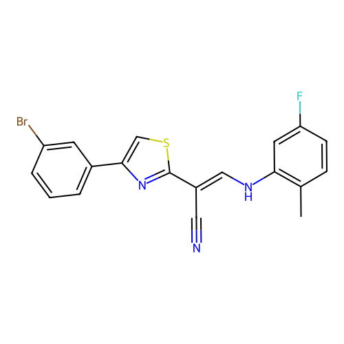 (2E)-2-[4-(3-bromophenyl)-1,3-thiazol-2-yl]-3-[(5-fluoro-2-methylphenyl)amino]prop-2-enenitrile structure