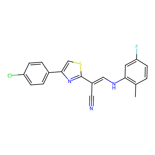 (2E)-2-[4-(4-chlorophenyl)-1,3-thiazol-2-yl]-3-[(5-fluoro-2-methylphenyl)amino]prop-2-enenitrile structure