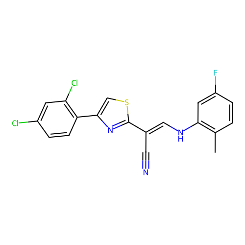 (2E)-2-[4-(2,4-dichlorophenyl)-1,3-thiazol-2-yl]-3-[(5-fluoro-2-methylphenyl)amino]prop-2-enenitrile structure