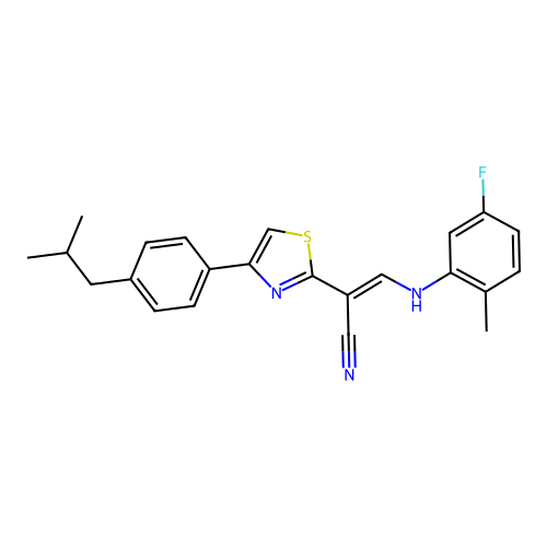 (2E)-3-[(5-fluoro-2-methylphenyl)amino]-2-{4-[4-(2-methylpropyl)phenyl]-1,3-thiazol-2-yl}prop-2-enenitrile structure