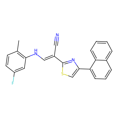 (E)-3-((5-fluoro-2-methylphenyl)amino)-2-(4-(naphthalen-1-yl)thiazol-2-yl)acrylonitrile structure
