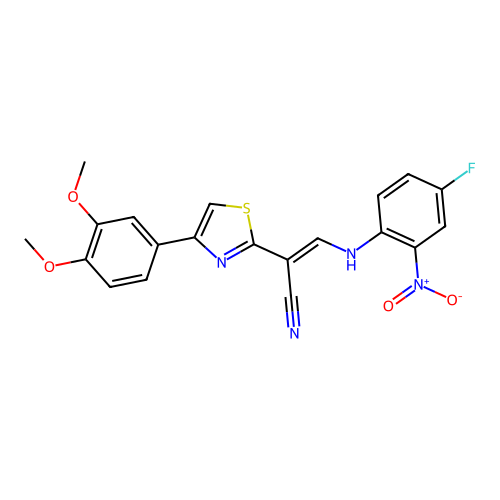 (2E)-2-[4-(3,4-dimethoxyphenyl)-1,3-thiazol-2-yl]-3-[(4-fluoro-2-nitrophenyl)amino]prop-2-enenitrile structure