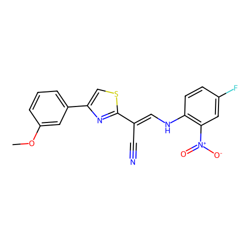 (E)-3-((4-fluoro-2-nitrophenyl)amino)-2-(4-(3-methoxyphenyl)thiazol-2-yl)acrylonitrile structure