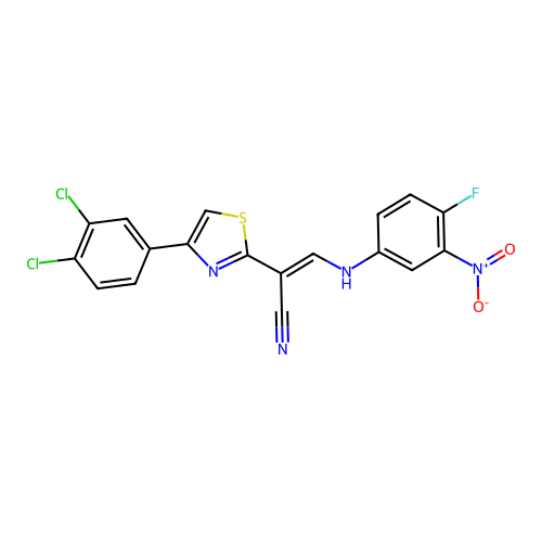 (2E)-2-[4-(3,4-dichlorophenyl)-1,3-thiazol-2-yl]-3-[(4-fluoro-3-nitrophenyl)amino]prop-2-enenitrile structure