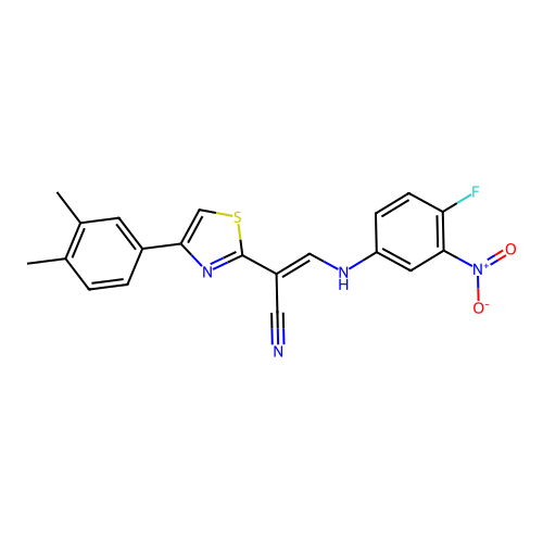 (2E)-2-[4-(3,4-dimethylphenyl)-1,3-thiazol-2-yl]-3-[(4-fluoro-3-nitrophenyl)amino]prop-2-enenitrile structure