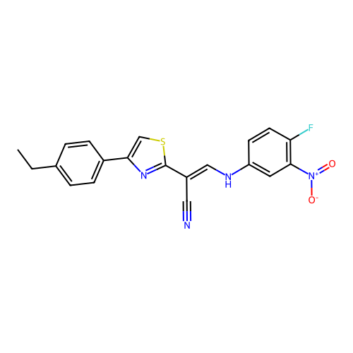 (2E)-2-[4-(4-ethylphenyl)-1,3-thiazol-2-yl]-3-[(4-fluoro-3-nitrophenyl)amino]prop-2-enenitrile structure