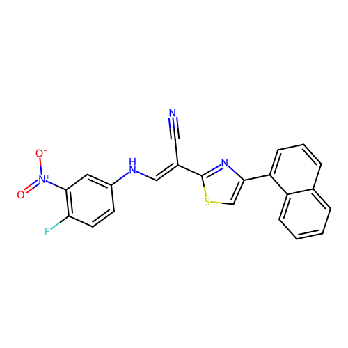 (2E)-3-[(4-fluoro-3-nitrophenyl)amino]-2-[4-(naphthalen-1-yl)-1,3-thiazol-2-yl]prop-2-enenitrile structure