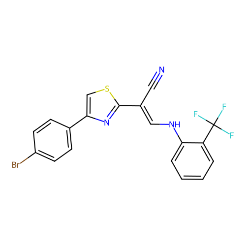 (2E)-2-[4-(4-bromophenyl)-1,3-thiazol-2-yl]-3-{[2-(trifluoromethyl)phenyl]amino}prop-2-enenitrile structure