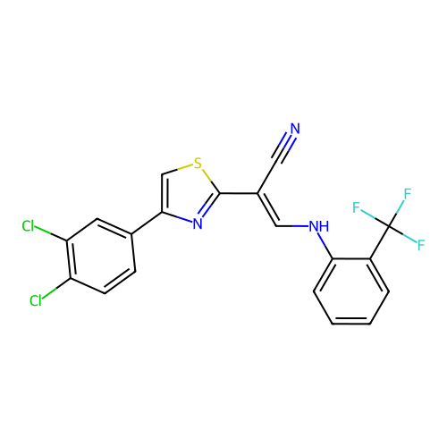 (2E)-2-[4-(3,4-dichlorophenyl)-1,3-thiazol-2-yl]-3-{[2-(trifluoromethyl)phenyl]amino}prop-2-enenitrile structure