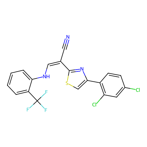 (2Z)-2-[4-(2,4-dichlorophenyl)-1,3-thiazol-2-yl]-3-{[2-(trifluoromethyl)phenyl]amino}prop-2-enenitrile structure