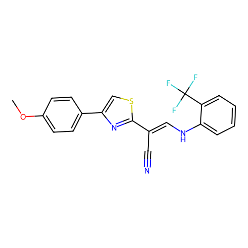 (E)-2-(4-(4-methoxyphenyl)thiazol-2-yl)-3-((2-(trifluoromethyl)phenyl)amino)acrylonitrile structure