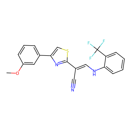 (E)-2-(4-(3-methoxyphenyl)thiazol-2-yl)-3-((2-(trifluoromethyl)phenyl)amino)acrylonitrile structure
