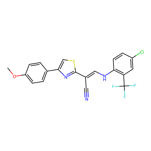 (2E)-3-{[4-chloro-2-(trifluoromethyl)phenyl]amino}-2-[4-(4-methoxyphenyl)-1,3-thiazol-2-yl]prop-2-enenitrile structure