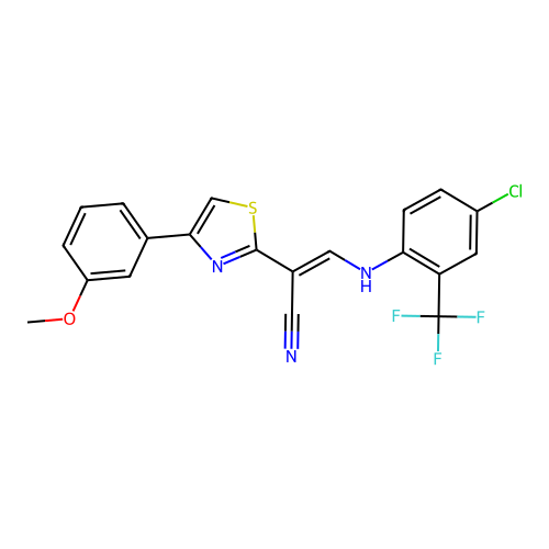 (2E)-3-{[4-chloro-2-(trifluoromethyl)phenyl]amino}-2-[4-(3-methoxyphenyl)-1,3-thiazol-2-yl]prop-2-enenitrile structure