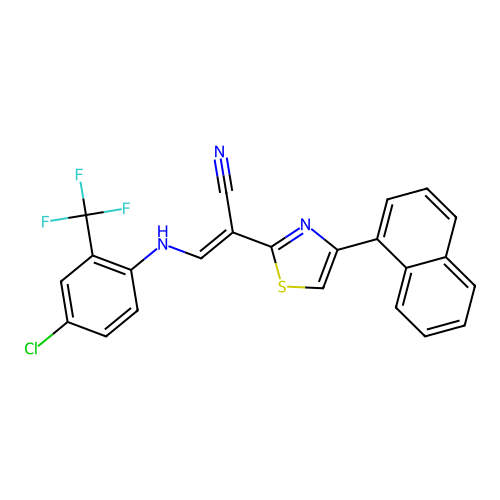 (2E)-3-{[4-chloro-2-(trifluoromethyl)phenyl]amino}-2-[4-(naphthalen-1-yl)-1,3-thiazol-2-yl]prop-2-enenitrile structure