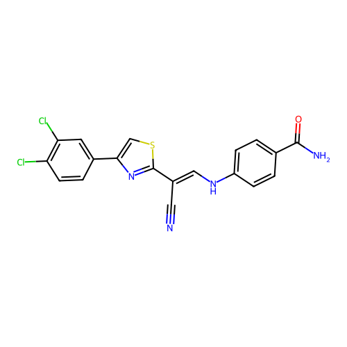 (E)-4-((2-cyano-2-(4-(3,4-dichlorophenyl)thiazol-2-yl)vinyl)amino)benzamide structure