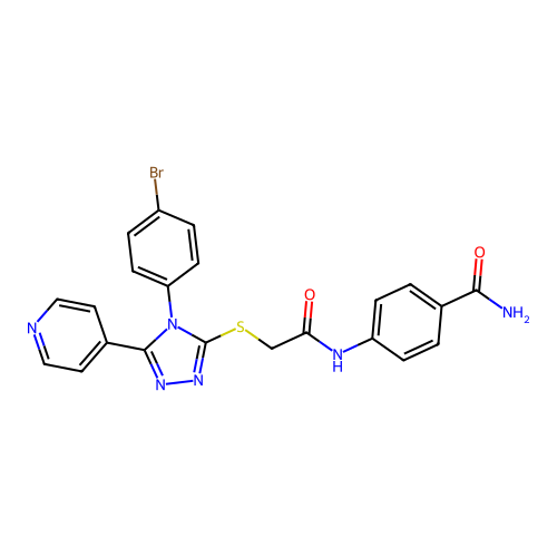 4-[[2-[[4-(4-bromophenyl)-5-pyridin-4-yl-1,2,4-triazol-3-yl]sulfanyl]acetyl]amino]benzamide structure